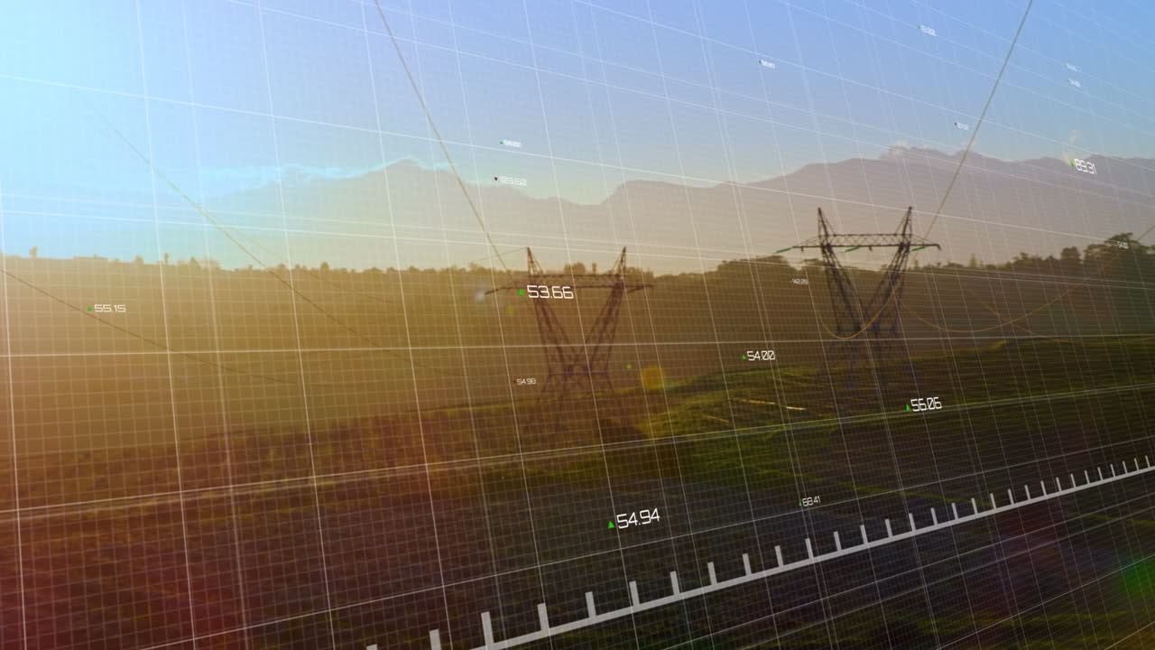 Animation of financial data processing over pylons