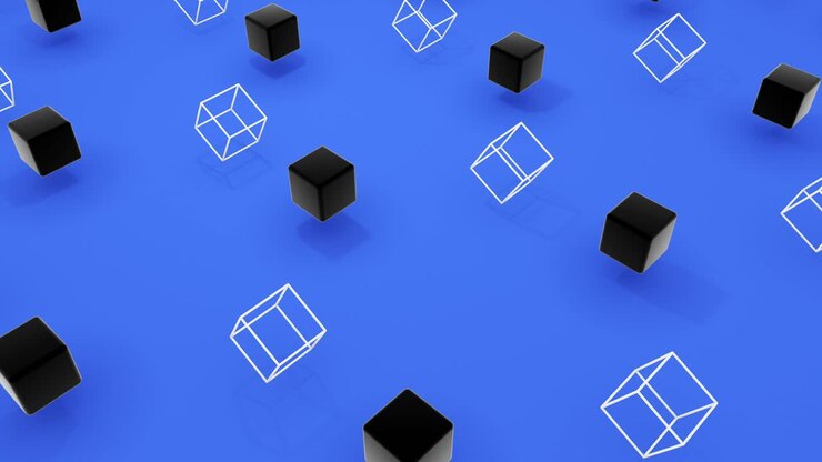Set of different 3d cubes color shapes. 4k animation looping footage.