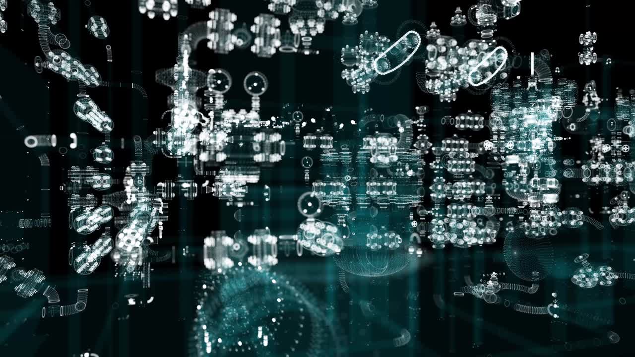 Industrial Technology Concept. Particle hologram industrial equipment, valves, pipes and sensors