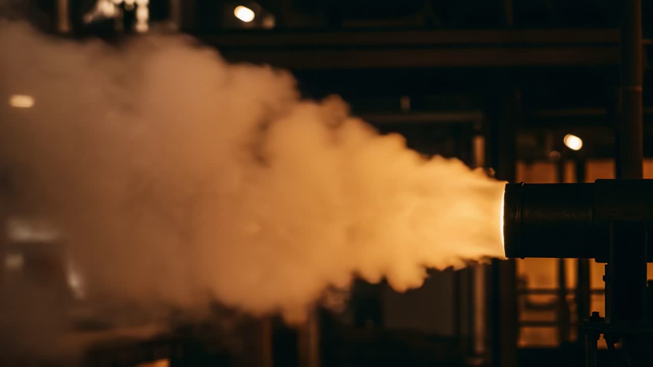 Dramatic Emission of Vapor from a High-Temperature Pipe, Capturing the Movement of Steam in an Industrial Setting with Glowing Intensity