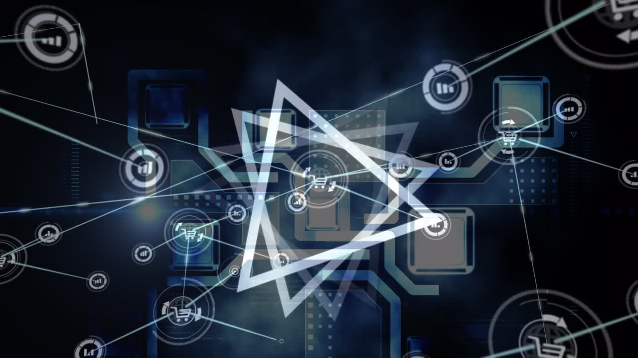 Animation of network of connections over geometrical shapes over data science processing