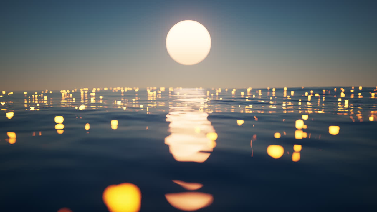 3d 렌더링으로 빛나는 입자와 함께 파동된 호수의 루프 애니메이션