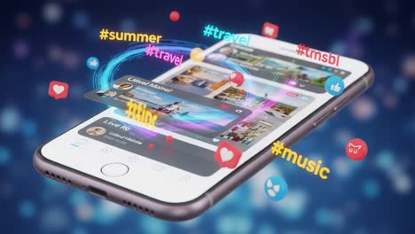 exploring the vibrant world of social media: a journey through travel and music with engaging hashtags on a modern smartphone display