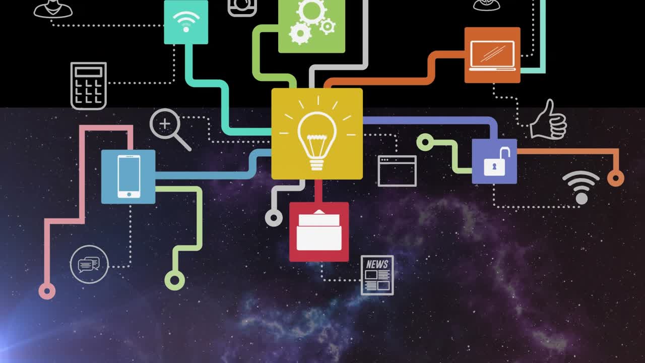 Animation of media icons over shapes