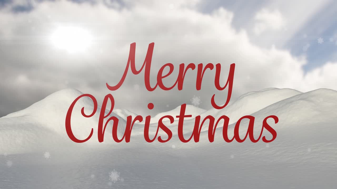 Animation of christmas greetings text over christmas winter scenery