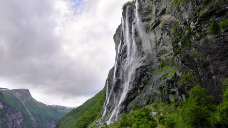 geiranger fjord, waterfall seven sisters. beautiful nature norway natural landscape.