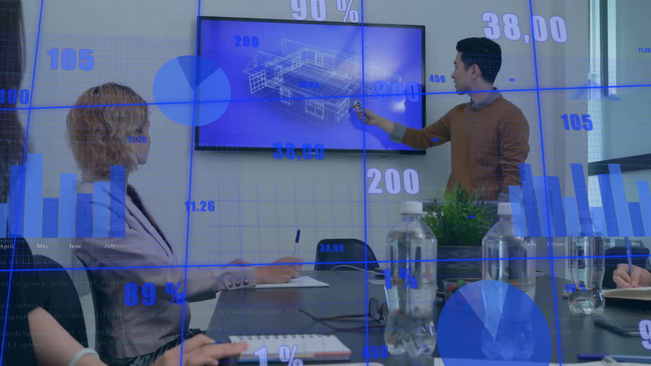 사무실에서 다양한 사업가에 대한 데이터 처리 및 통계의 활성화