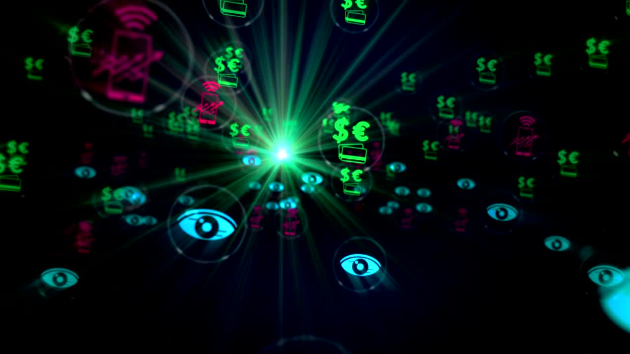 Social scoring and surveillance symbols seamless loop