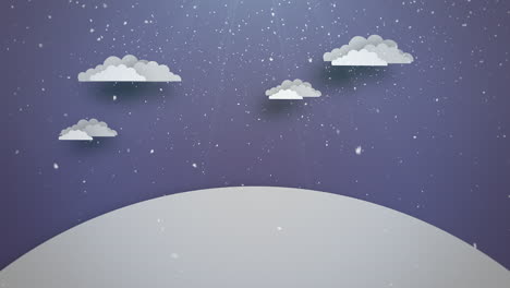 Animated-close-up-blue-sky-and-clouds-and-snowing-landscape