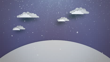 animated close up blue sky and clouds and snowing landscape