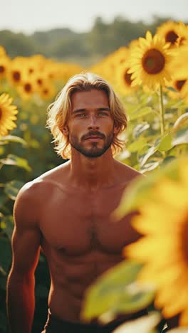 man in a sunflower field