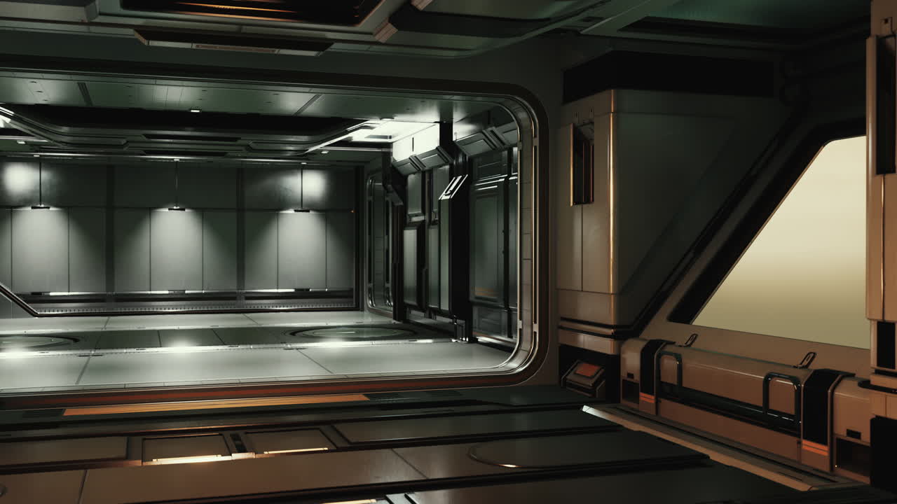 현실적인 미래의 공상과학 우주선 복도