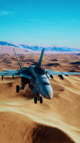 f-18 fighter jet flying over desert landscape