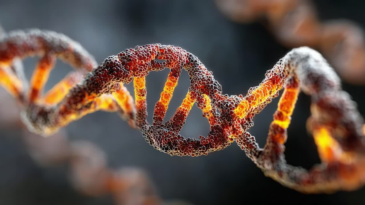 Esplorando la complessa struttura delle eliche del DNA: un viaggio visivo nei mattoni della vita che mostra schemi molecolari e disegni intricati.