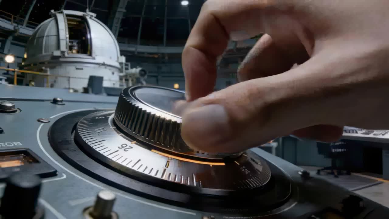 Tangan memutar kenop di konsol saat indikator oranye menyala, menyesuaikan cincin bernomor ke atas.