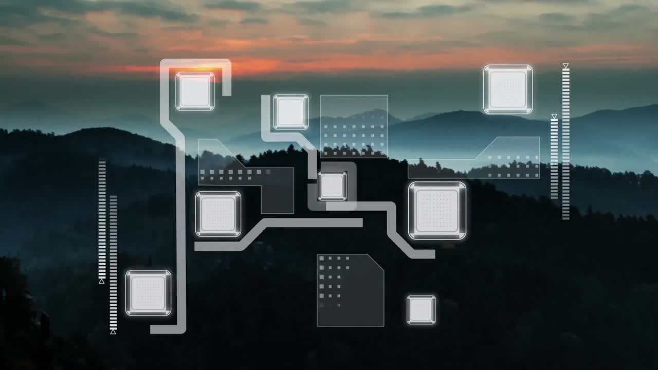 Animation of networks of connections over landscape