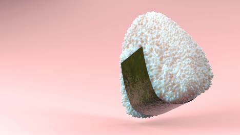 onigiri rice ball wrapped in nori seaweed on pink text space.