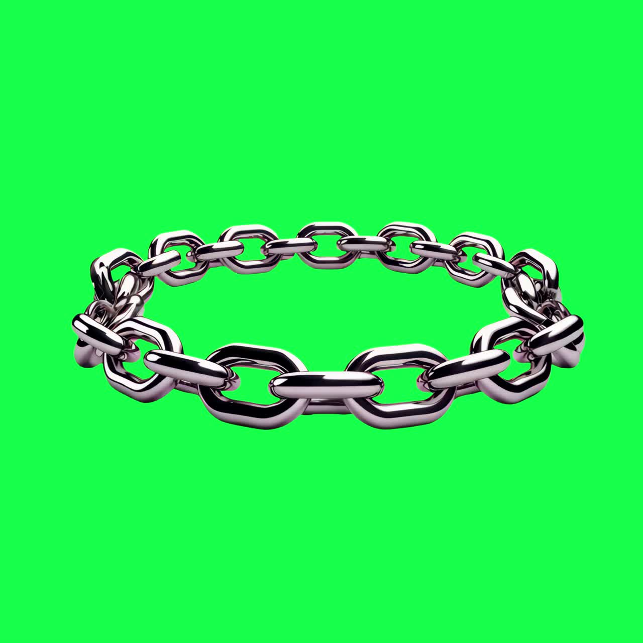Animación de elegante pulsera de cadena de plata, video 4K transparente, pantalla verde