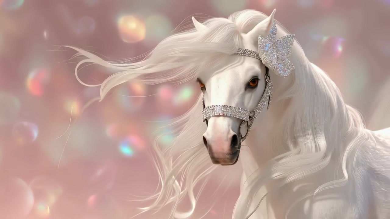 Majestic White Horse With Sparkling Rhinestone Halter and Bow
