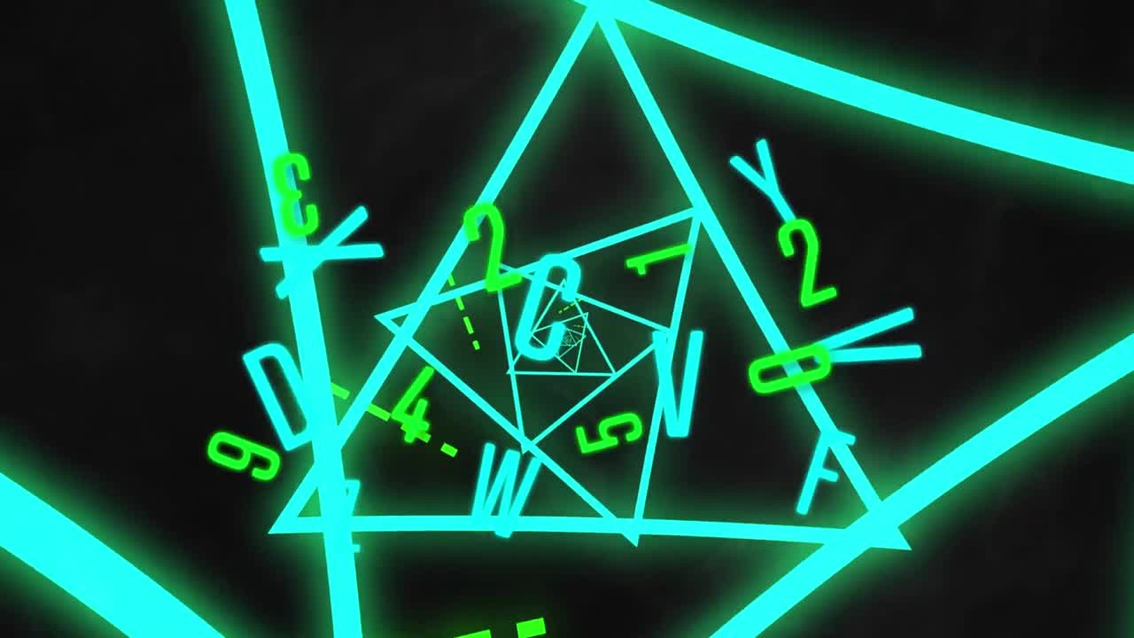 검은색 배경에 있는 빛의 흔적 위에서 바뀌는 글자의 애니메이션