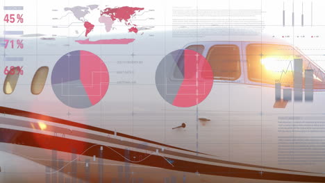 animación de la interfaz infográfica sobre un avión privado estacionado en el aeropuerto