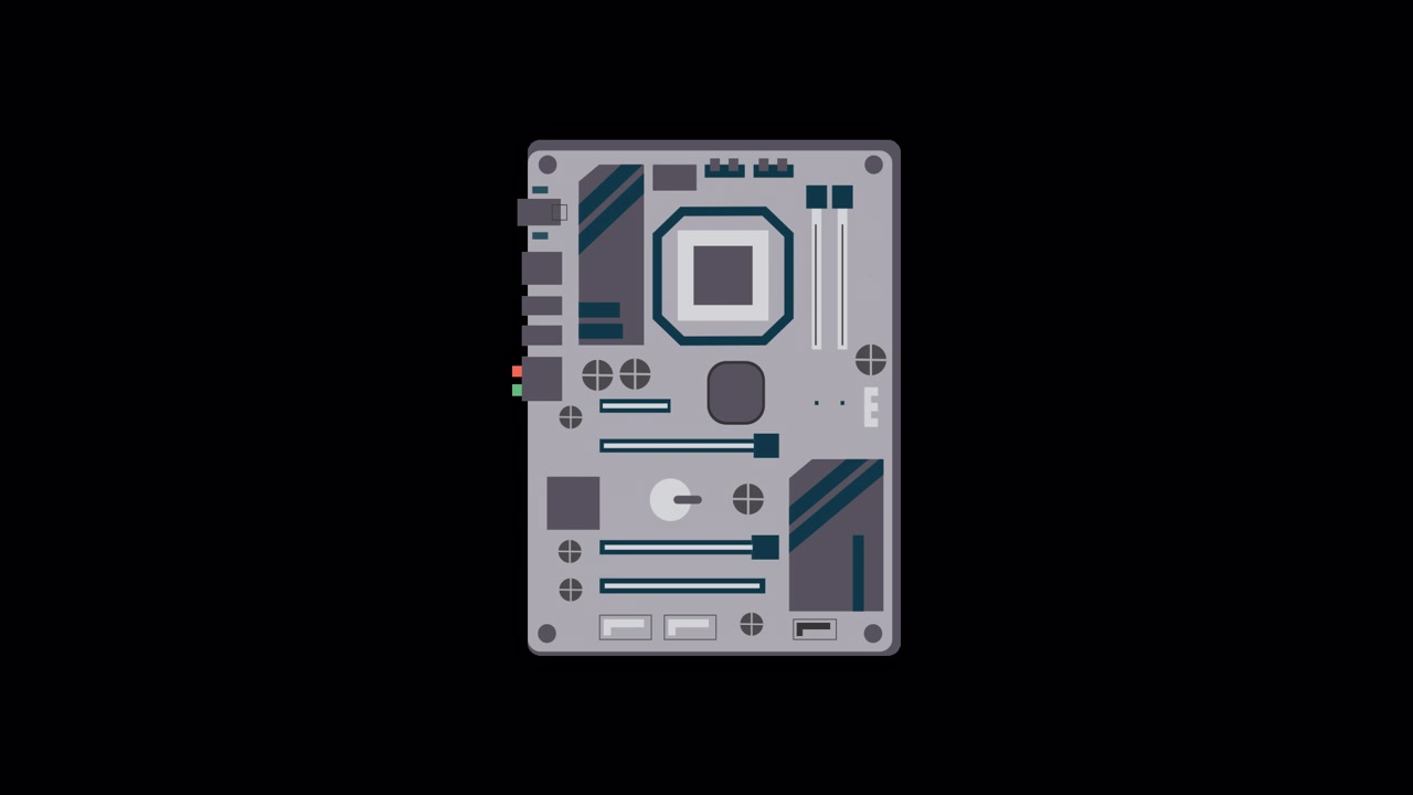 Animated Drawing of a Computer Motherboard with Components