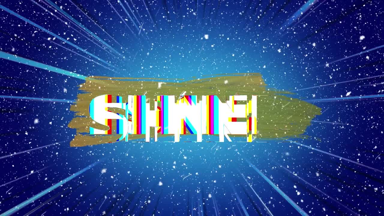 파란색 배경에 내리는 눈 위에 반 ⁇ 이는 텍스트의 애니메이션