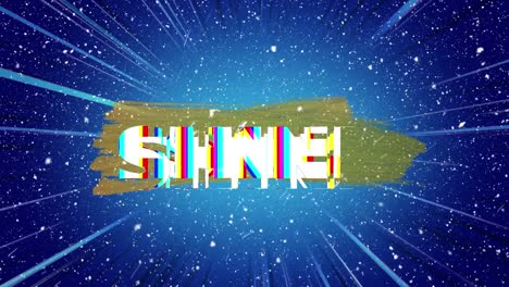 animation of shine text over snow falling on blue background