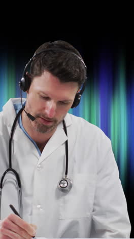 animación de un médico caucásico sobre rastros de luz sobre un fondo negro