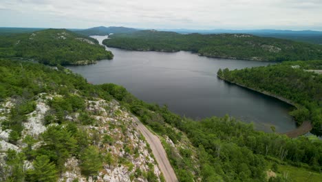 aerial view of mountainous lakeside road, ontario, canada