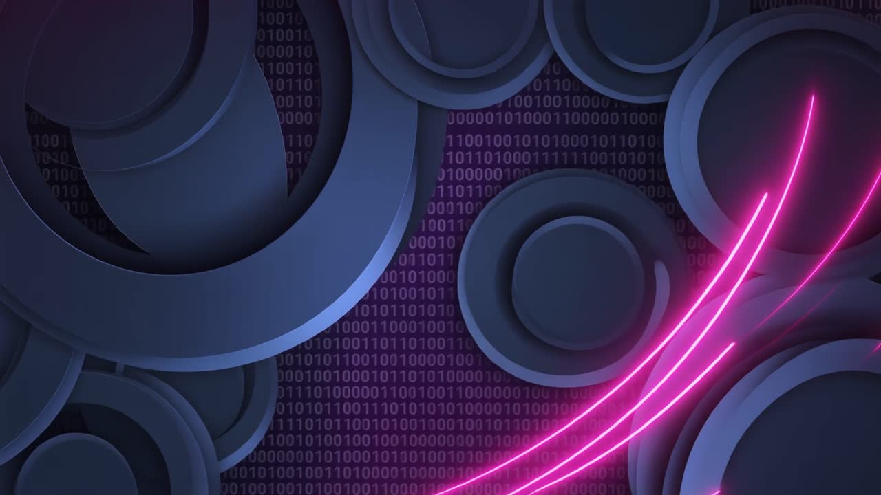 Dynamic Abstract Background with Binary Data and Neon Light Streaks