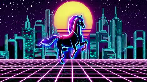 retro horse in a cyberpunk city