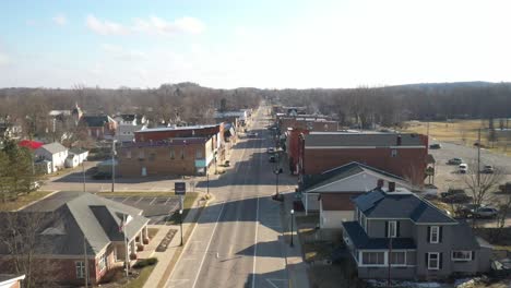 downtown nashville, michigan drone video moving up.
