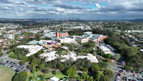 aerial pull away shot of brisbanes prince charles hospital