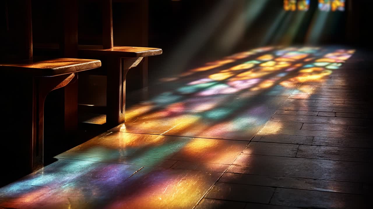 An Enchanting Display of Light and Color as Sunlight Filters Through Stained Glass, Casting Beautiful Patterns Across the Floor and Illuminating the Space with a Warm, Multicolored Glow