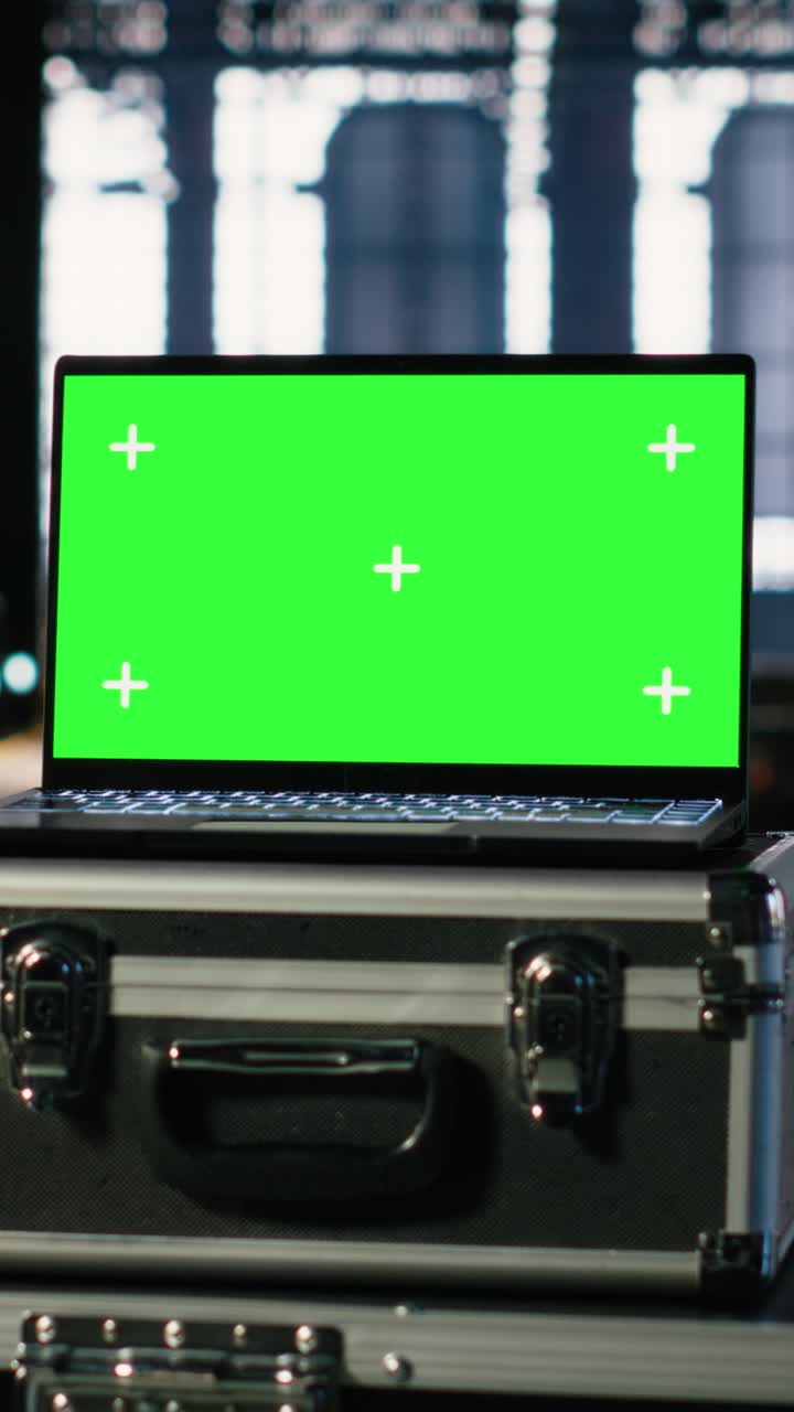 Vertical Video Chroma key with empty machinery hall shows industrial environment