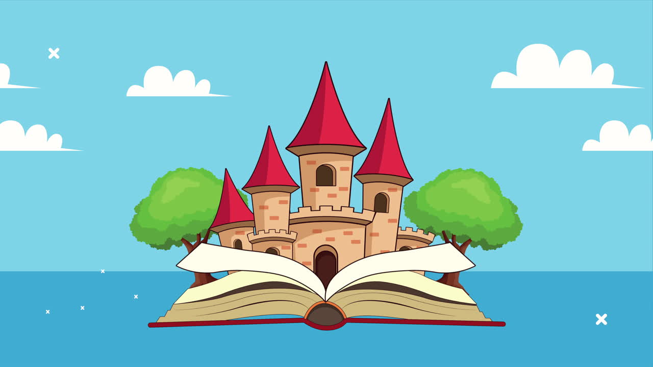 libro de cuentos de hadas con animación de escenas del castillo