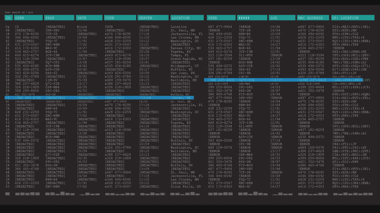animación del procesamiento de datos en una pantalla de computadora gris y azul