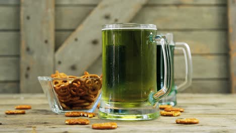 green beer and bretzels for st patricks