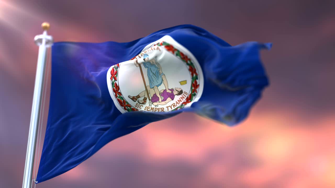 bandera del estado de virginia al atardecer, región de los estados unidos - bucle