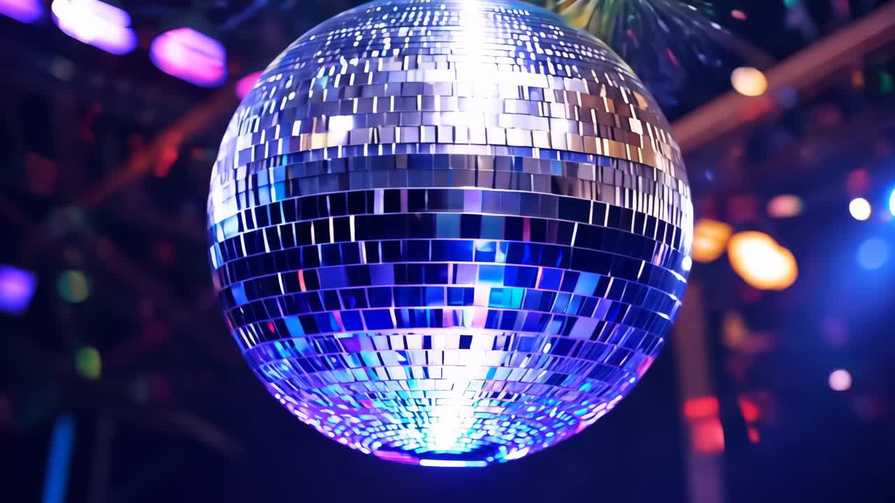una pelota de discoteca colgando del techo en un club nocturno
