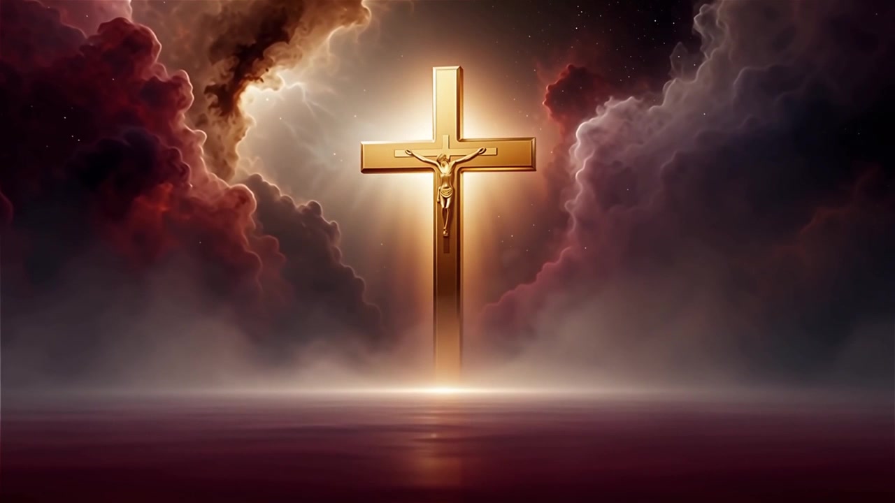 Croce Cristiana Luce Celestiale Sfondo per il Culto.