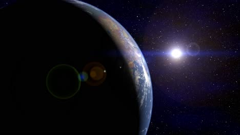 The-Planet-Earth-Rotates-Facing-The-Sun-In-Starry-Space-(Loop)