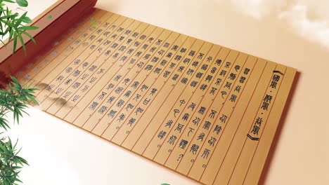libro de historia china antigua, cultura tradicional antiguo, libro antiguo abierto en una animación 3d para la escritura, negocios y concepto de educación