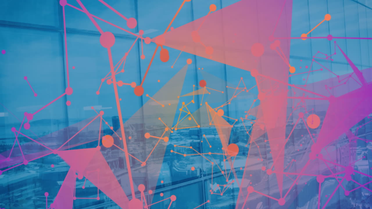 animación de la red de conexiones sobre el paisaje urbano