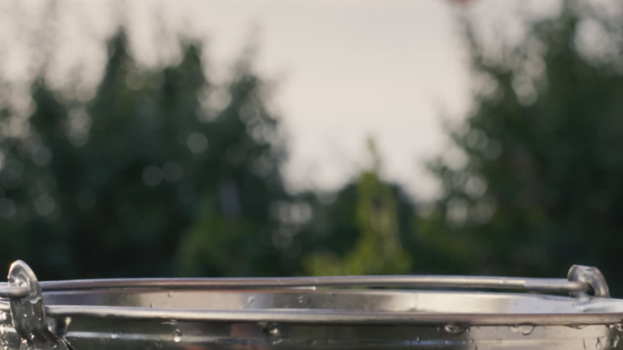 las verduras caen en un balde de agua en cámara lenta 2