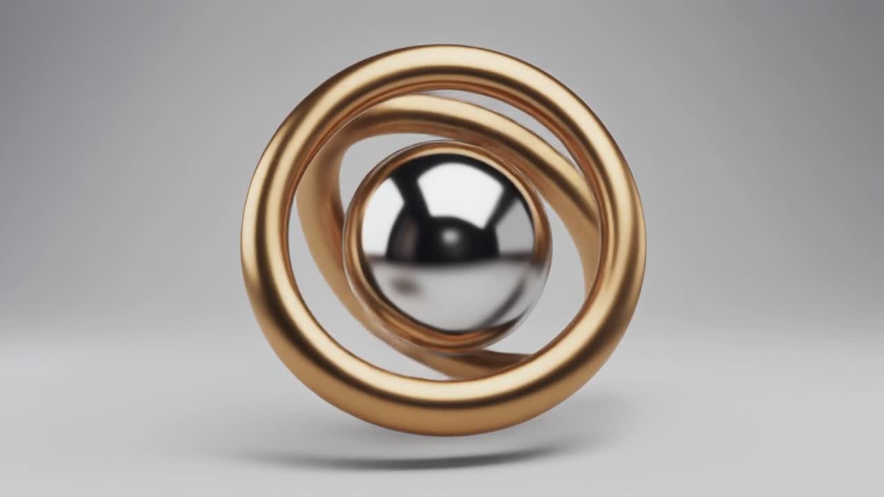 Metallic Gold Ring Rotating Around Silver Sphere Abstract Animation