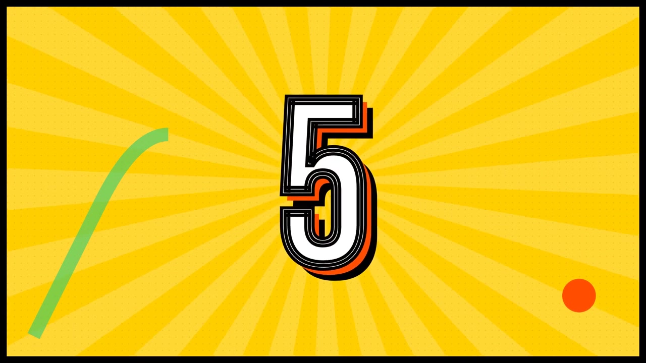 Animated Countdown Timer from Ten to Zero on Yellow Sunburst Background
