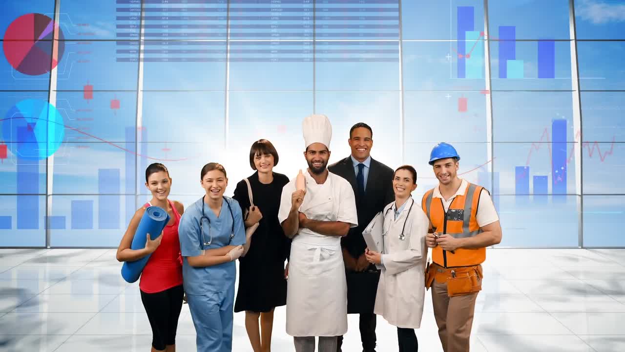 diferentes profesionales de pie cerca uno del otro