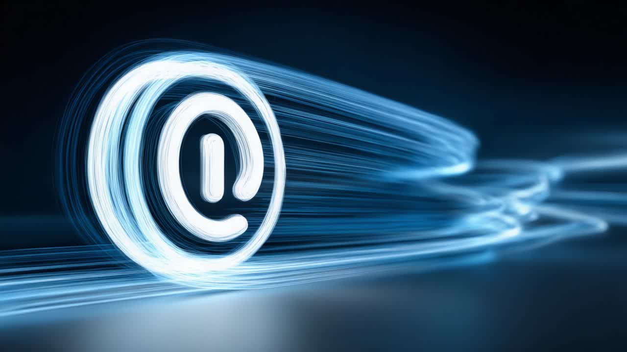 Dynamic Motion of a Stylized Symbol in a Digital Environment, Representing Communication and Connectivity with Fluid Light Trails in the Darkness